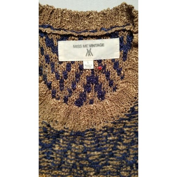 MISS ME V LADIES MULTICOLOR  MIXED KNIT BOHO SWEATER TANK  TOP SIZE L #702 - Picture 6 of 8